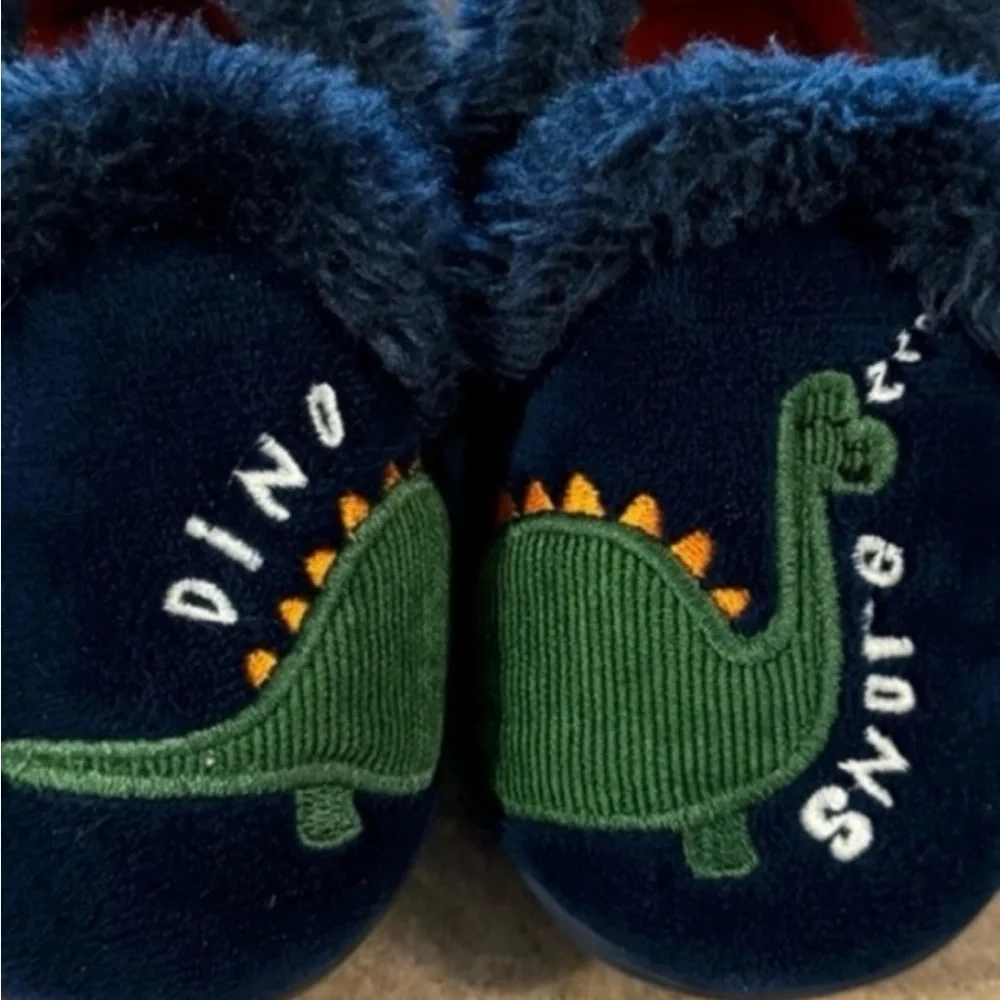 Wonder Nation Fun, Cozy & Soft Navy Dino Slippers Toddler Size 5/6